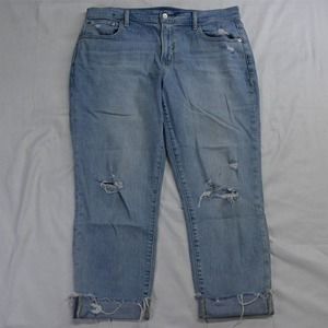 Gap 32 / 14 Mid‎ Rise Girlfriend Slim Light Destroyed Rolled Cuff Denim Jeans